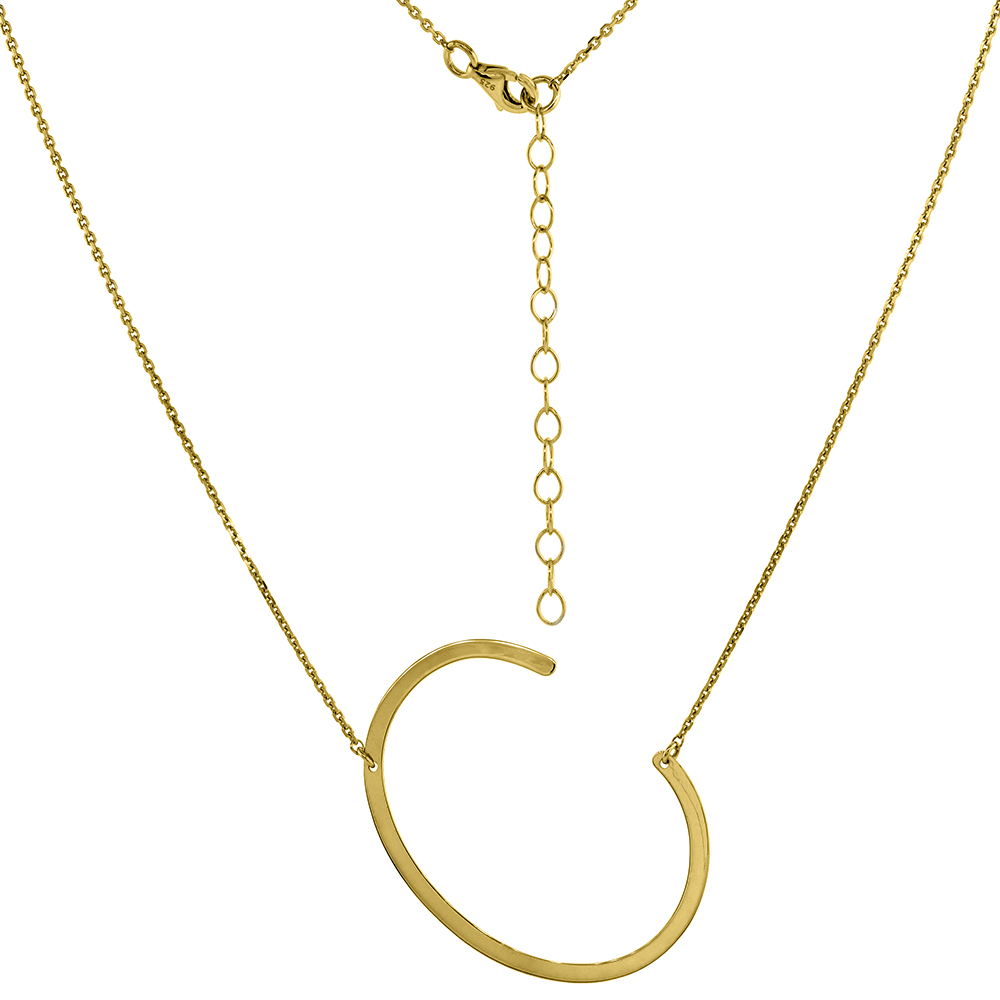 1 1/2 inch Gold Plated Sterling Silver Sideways Initial C Necklace For Women Block Letter 18-20 inch