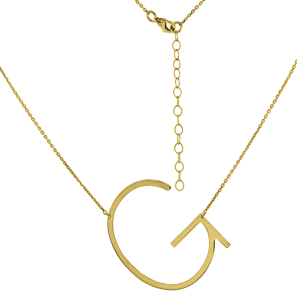1 1/2 inch Gold Plated Sterling Silver Sideways Initial G Necklace For Women Block Letter 18-20 inch