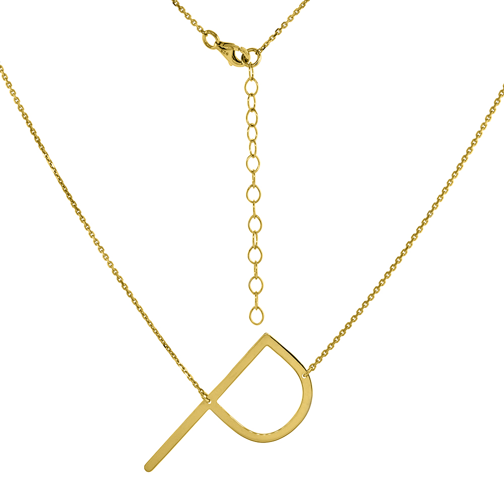 1 1/2 inch Gold Plated Sterling Silver Sideways Initial P Necklace For Women Block Letter 18-20 inch