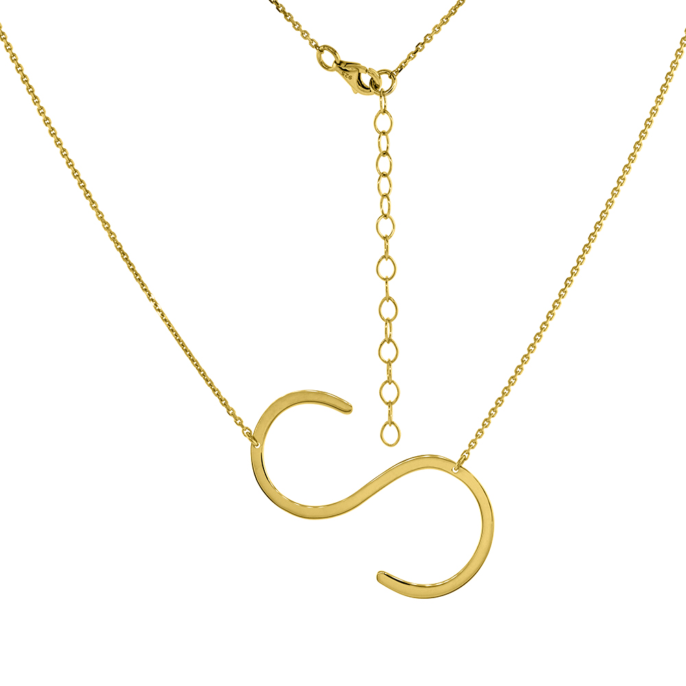 1 1/2 inch Gold Plated Sterling Silver Sideways Initial S Necklace For Women Block Letter 18-20 inch