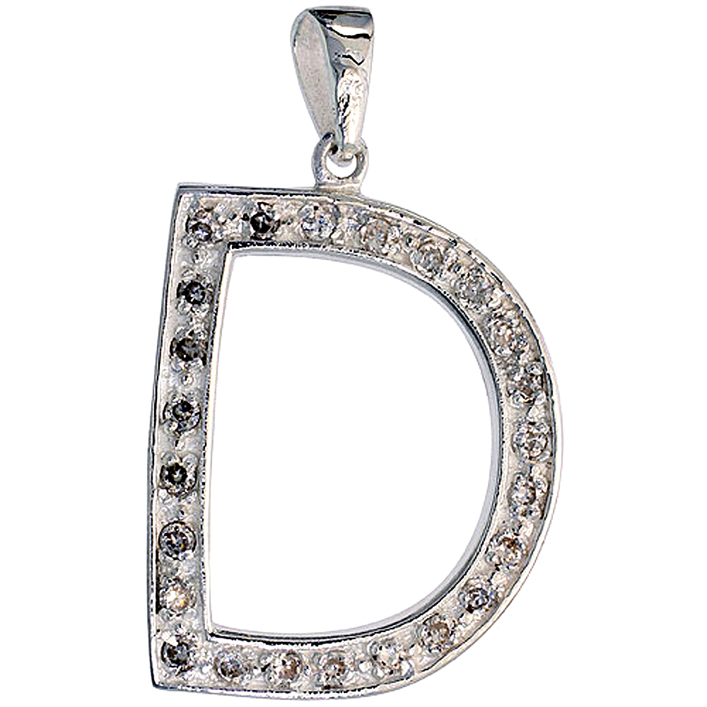 Sterling Silver Cubic Zirconia Block Initial Letter D Alphabet Pendant Large 1 5/8 inch