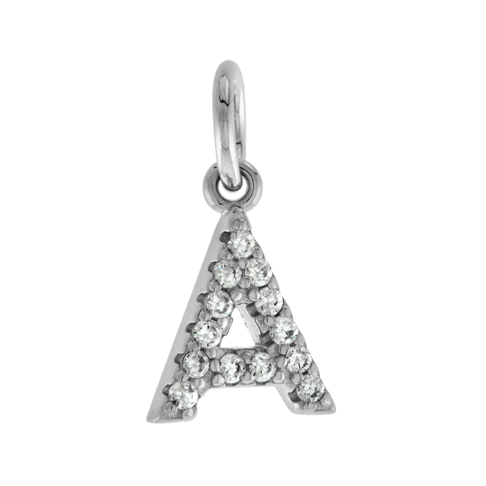 VERY TINY STERLING SILVER CZ BLOCK INITIAL A PENDANT FOR WOMEN RHODIUM FINISH 1/4 INCH TALL