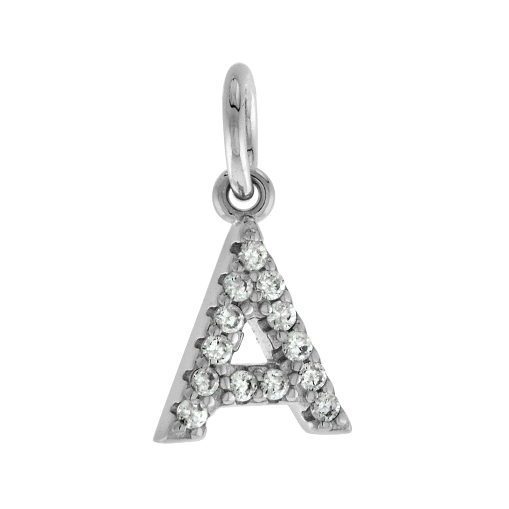 Very Tiny Sterling Silver CZ Block Initial A Pendant for Women Rhodium Finish 1/4 inch tall