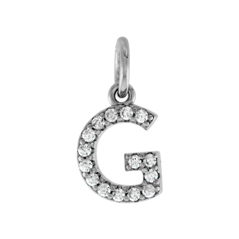 VERY TINY STERLING SILVER CZ BLOCK INITIAL G PENDANT FOR WOMEN RHODIUM FINISH 1/4 INCH TALL