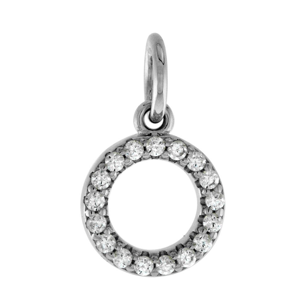 VERY TINY STERLING SILVER CZ BLOCK INITIAL O PENDANT FOR WOMEN RHODIUM FINISH 1/4 INCH TALL