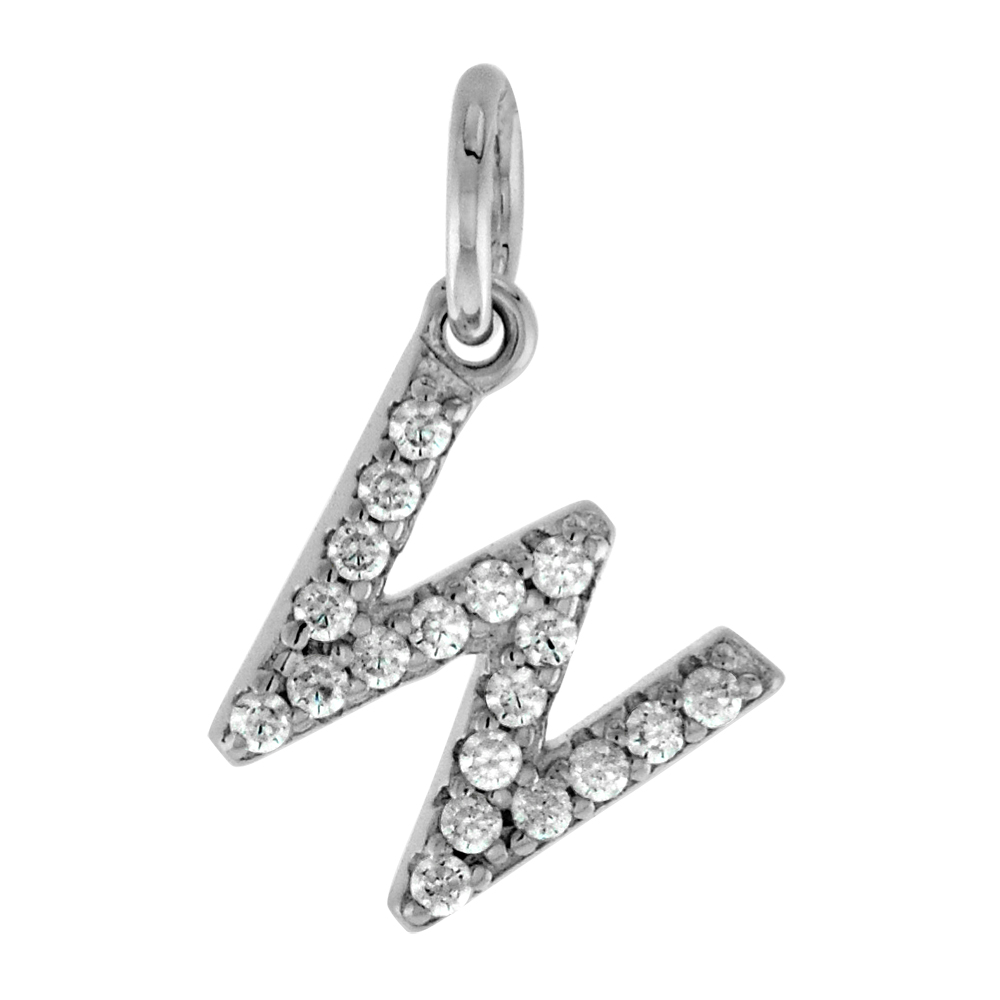 VERY TINY STERLING SILVER CZ BLOCK INITIAL W PENDANT FOR WOMEN RHODIUM FINISH 1/4 INCH TALL