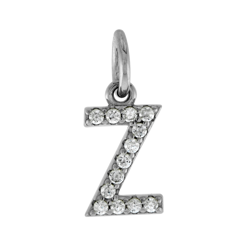 VERY TINY STERLING SILVER CZ BLOCK INITIAL Z PENDANT FOR WOMEN RHODIUM FINISH 1/4 INCH TALL