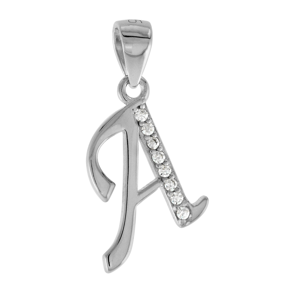 Very Small Sterling Silver CZ Stylized Block Initial A Pendant for Women High Rhodium Finish 3/8 inch