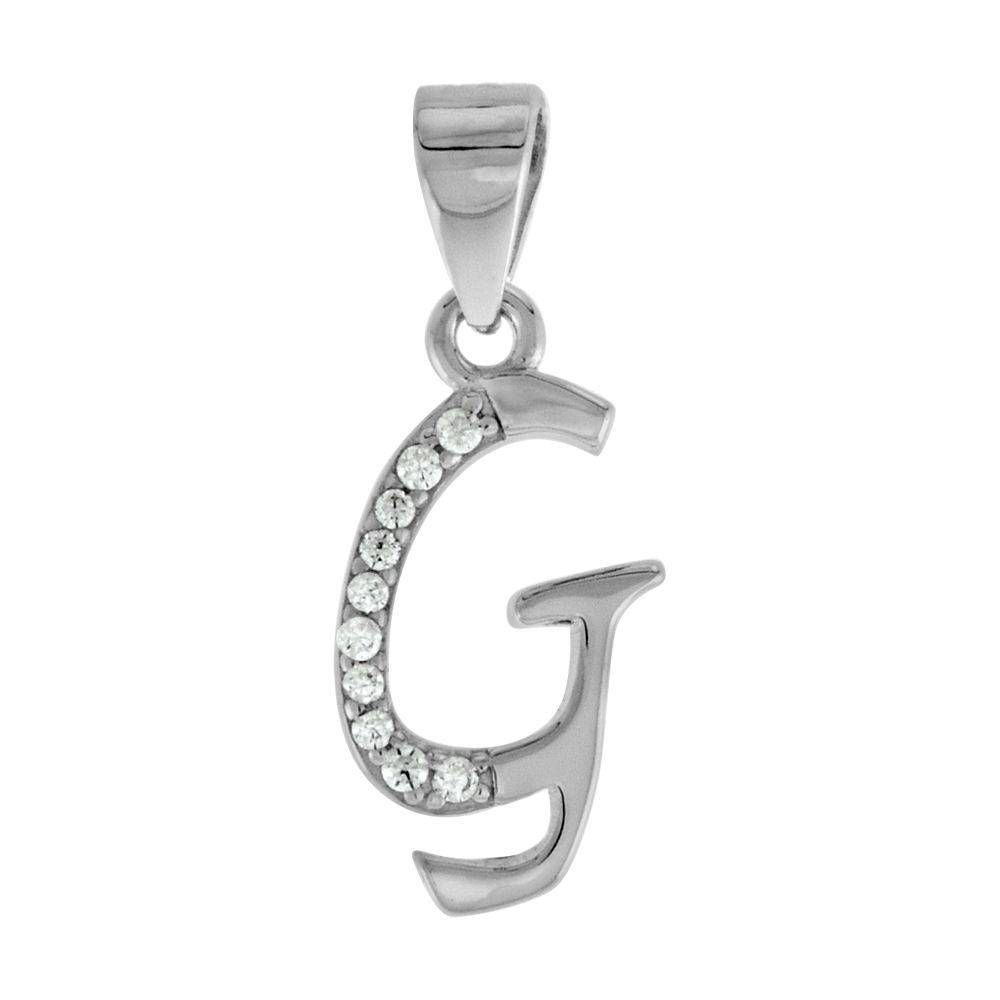 Very Small Sterling Silver CZ Stylized Block Initial G Pendant for Women High Rhodium Finish 3/8 inch