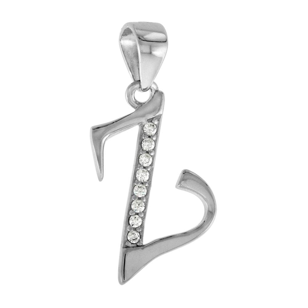 Very Small Sterling Silver CZ Stylized Block Initial Z Pendant for Women High Rhodium Finish 3/8 inch
