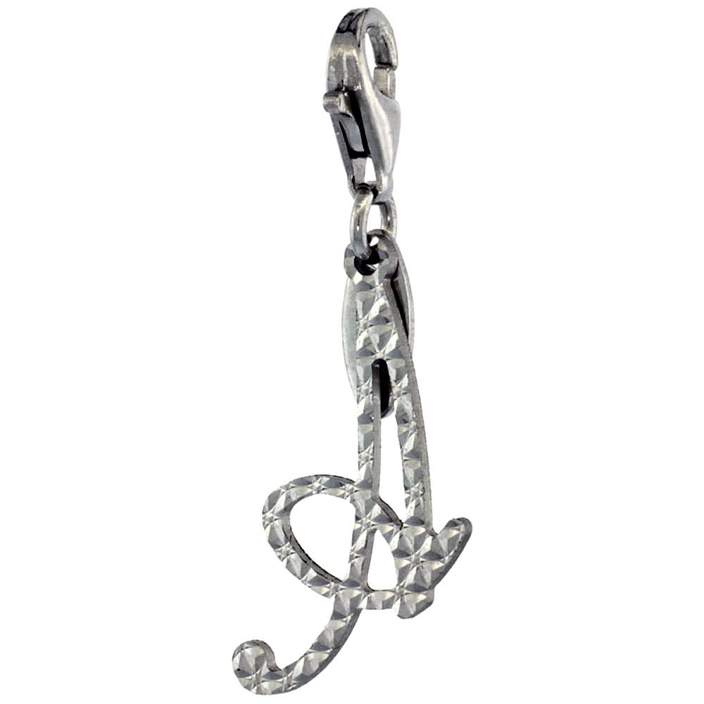 STERLING SILVER ALPHABET PENDANT SCRIPT INITIAL A CHARM WITH LOBSTER CLASP DIAMOND CUT WOMEN ITALY 3/4 INCH