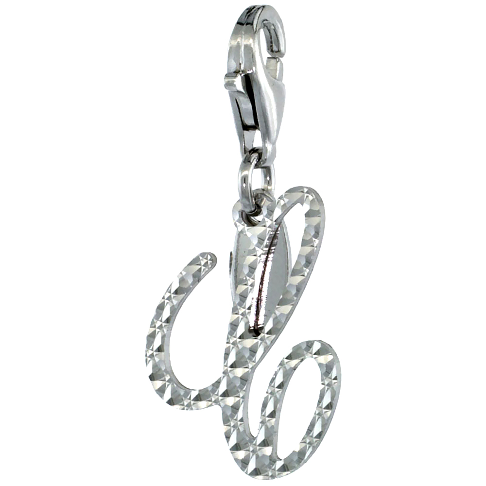 STERLING SILVER ALPHABET PENDANT SCRIPT INITIAL C CHARM WITH LOBSTER CLASP DIAMOND CUT WOMEN ITALY 3/4 INCH