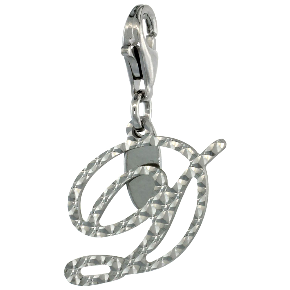 Sterling Silver Alphabet Pendant Script Initial D Charm with Lobster Clasp Diamond Cut Women Italy 3/4 inch