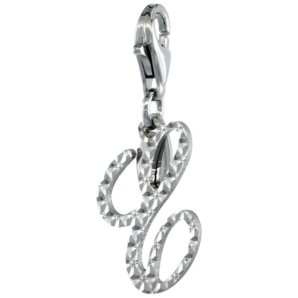 STERLING SILVER ALPHABET PENDANT SCRIPT INITIAL E CHARM WITH LOBSTER CLASP DIAMOND CUT WOMEN ITALY 3/4 INCH