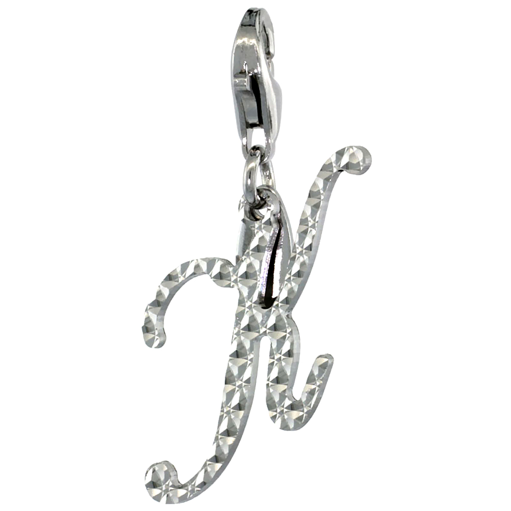 STERLING SILVER ALPHABET PENDANT SCRIPT INITIAL K CHARM WITH LOBSTER CLASP DIAMOND CUT WOMEN ITALY 3/4 INCH