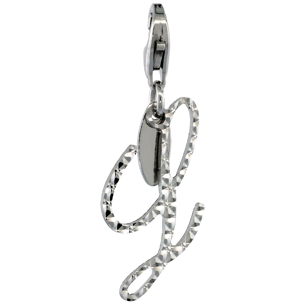 STERLING SILVER ALPHABET PENDANT SCRIPT INITIAL L CHARM WITH LOBSTER CLASP DIAMOND CUT WOMEN ITALY 3/4 INCH