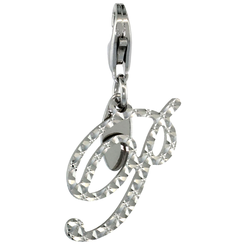 Sterling Silver Alphabet Pendant Script Initial P Charm with Lobster Clasp Diamond Cut Women Italy 3/4 inch