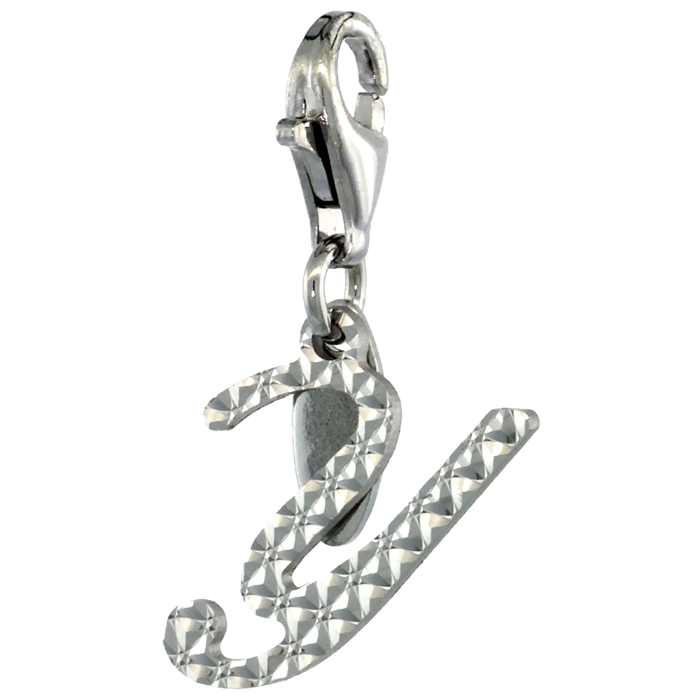 Sterling Silver Alphabet Pendant Script Initial Y Charm with Lobster Clasp Diamond Cut Women Italy 3/4 inch