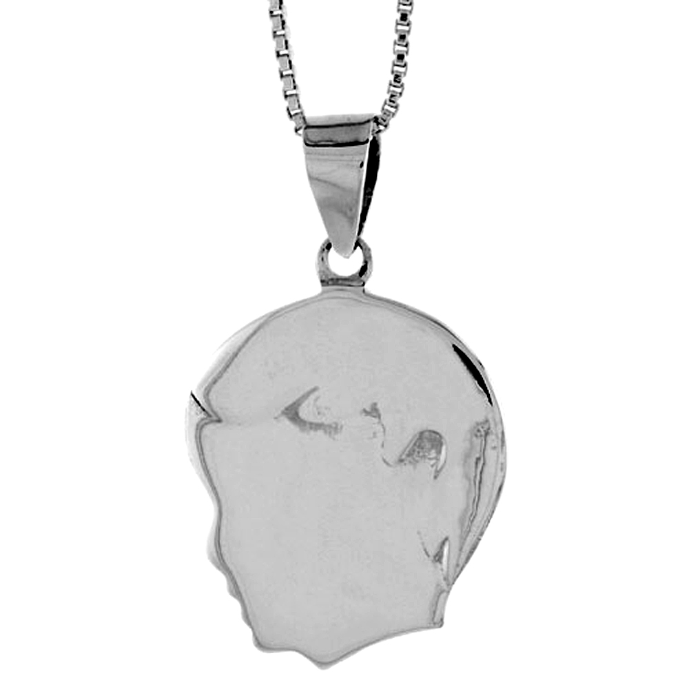 STERLING SILVER FLAT BOY'S HEAD PENDANT HOLLOW ITALY 13/16 INCH (21 MM) TALL