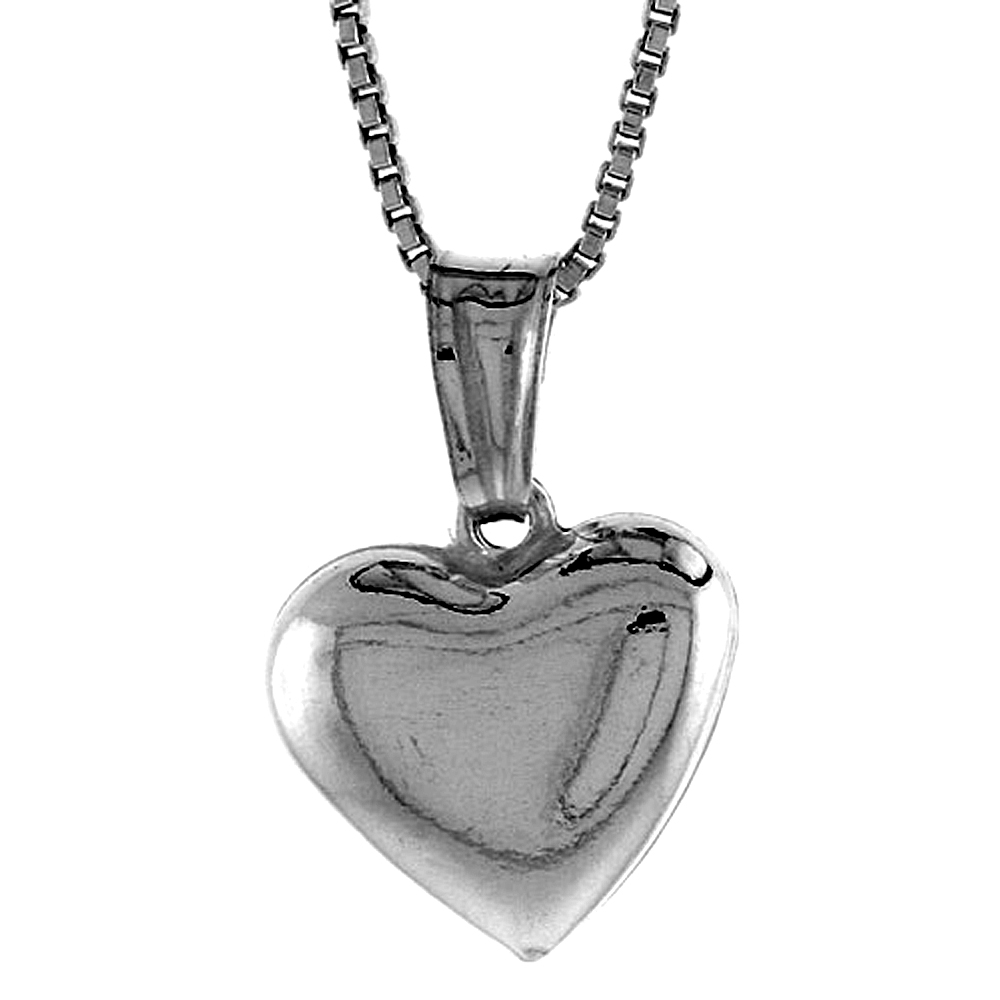 STERLING SILVER SMALL HEART PENDANT HOLLOW ITALY 1/2 INCH (12 MM) TALL