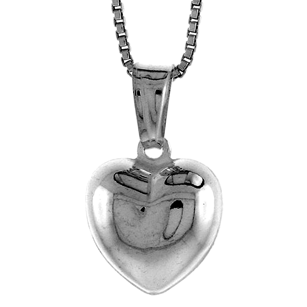 STERLING SILVER SMALL HEART PENDANT HOLLOW ITALY 1/2 INCH (12 MM) TALL