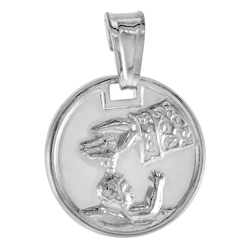 STERLING SILVER ROUND BAPTISMAL MEDAL FOR MEN AND WOMEN ITALY 9/16 INCH (15 MM) IN DIAMETER.