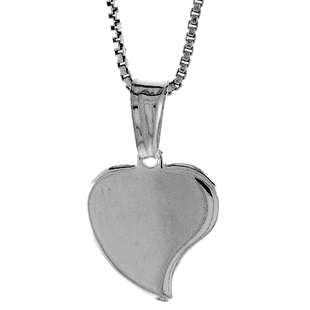 STERLING SILVER SMALL HEART PENDANT HOLLOW ITALY 1/2 INCH (13 MM) TALL