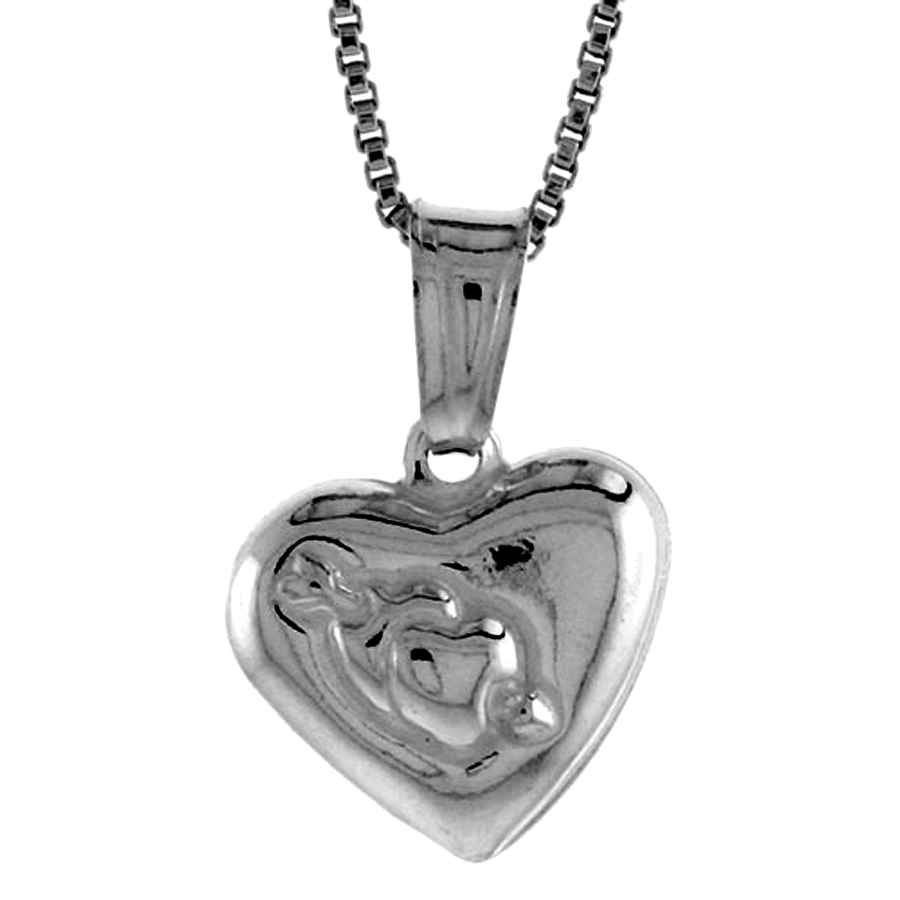 STERLING SILVER SMALL HEART PENDANT HOLLOW ITALY 1/2 INCH (12 MM) TALL