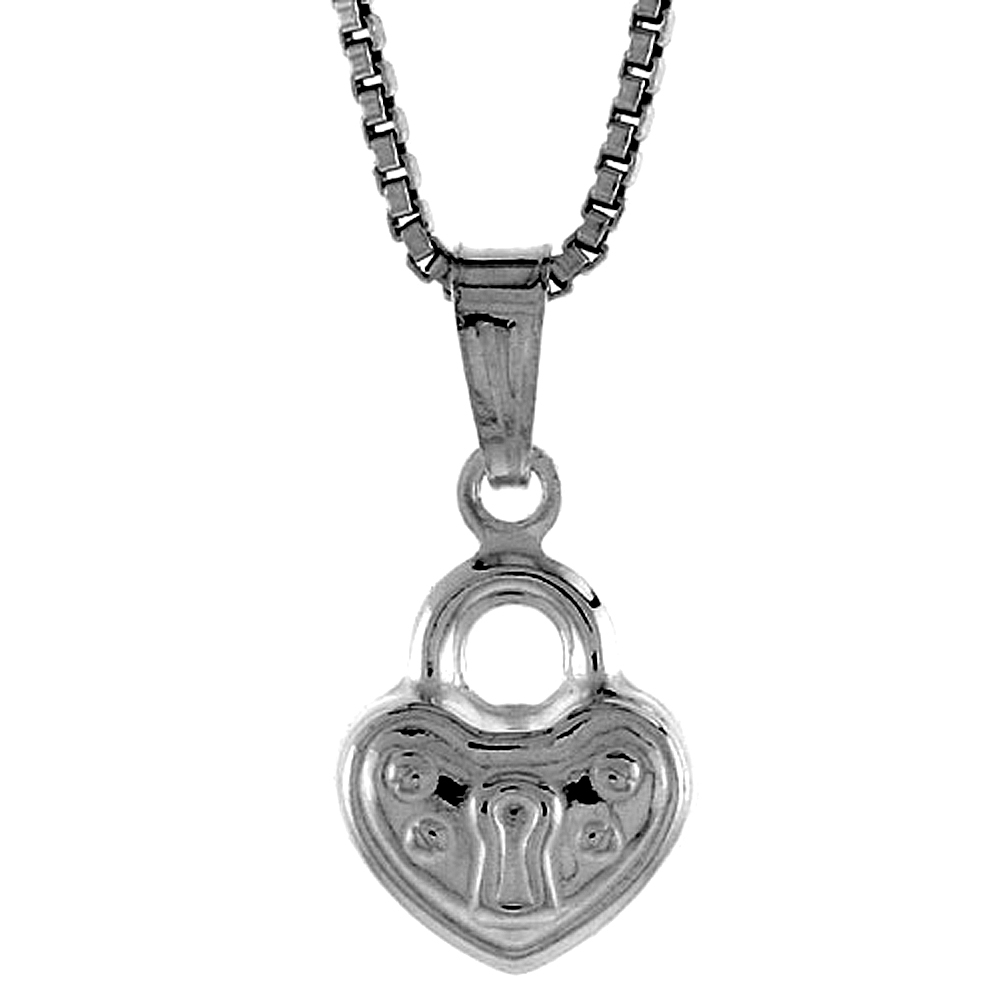 STERLING SILVER TEENY HEART WITH LOCK PENDANT HOLLOW ITALY 3/8 INCH (9 MM) TALL