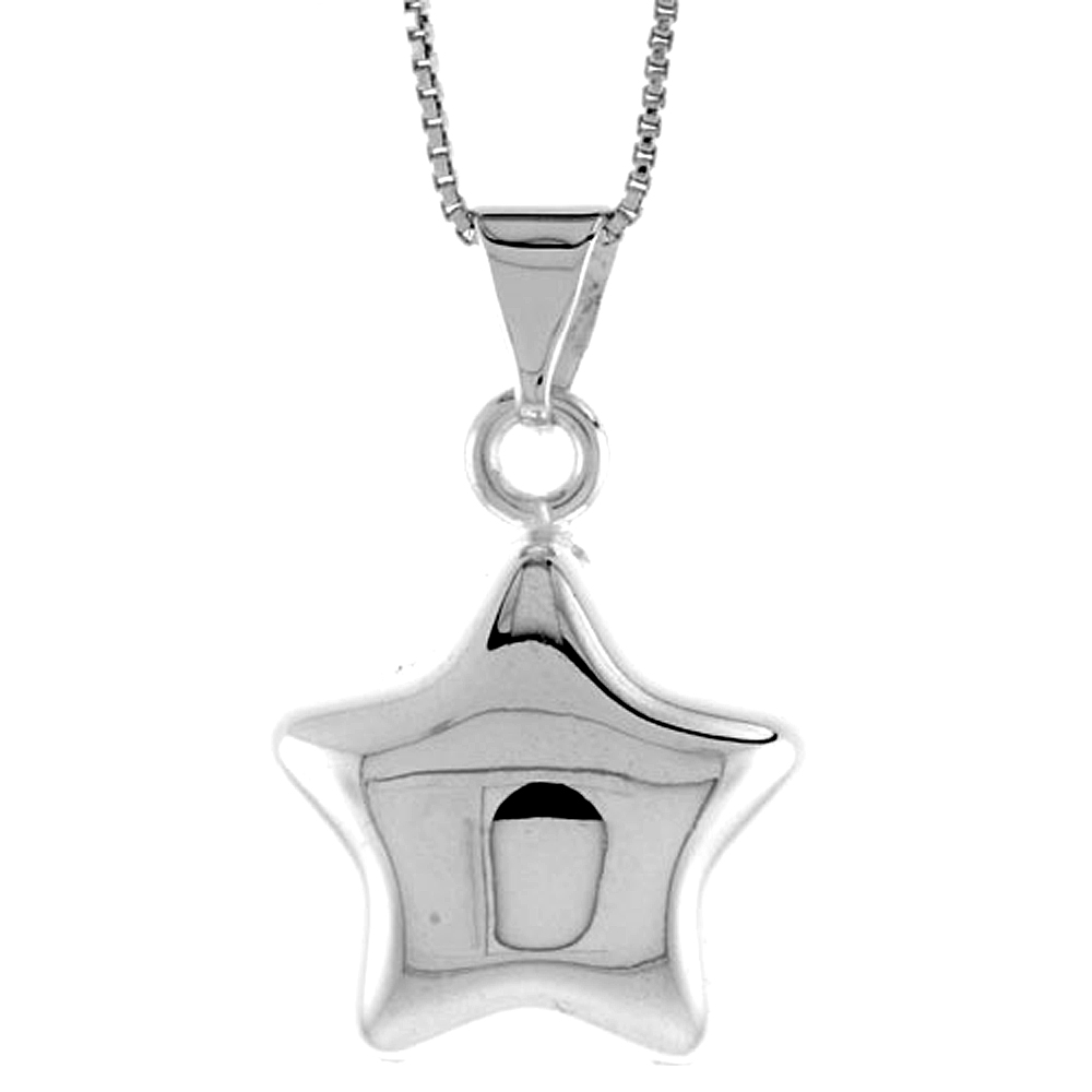 STERLING SILVER STAR PENDANT HOLLOW ITALY 13/16 INCH (20 MM) TALL