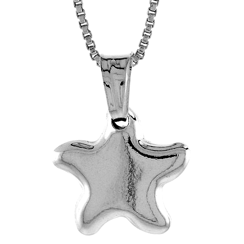 STERLING SILVER SMALL STAR PENDANT HOLLOW ITALY 1/2 INCH (13 MM) TALL