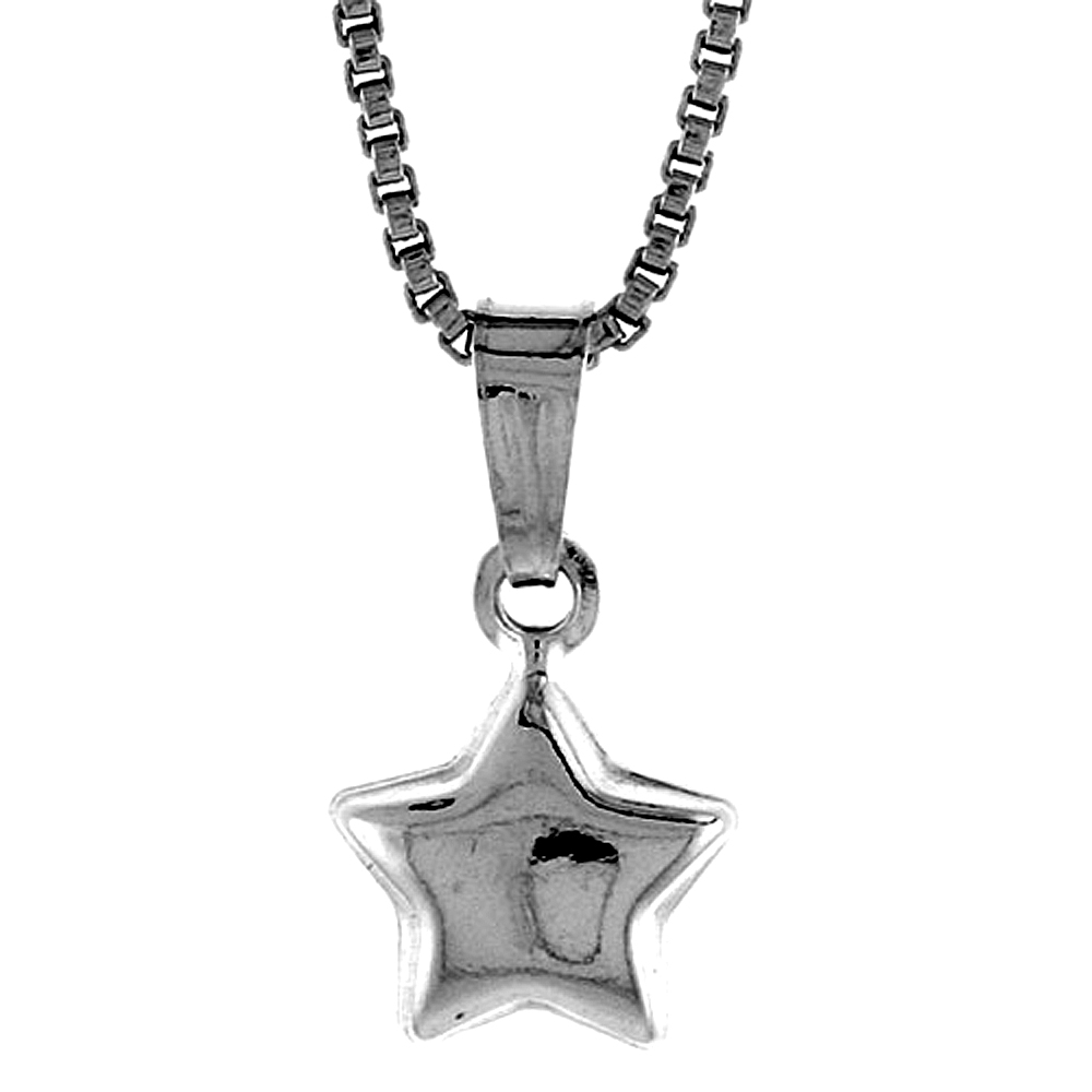 STERLING SILVER TEENY STAR PENDANT HOLLOW ITALY 1/4 INCH (7 MM) TALL