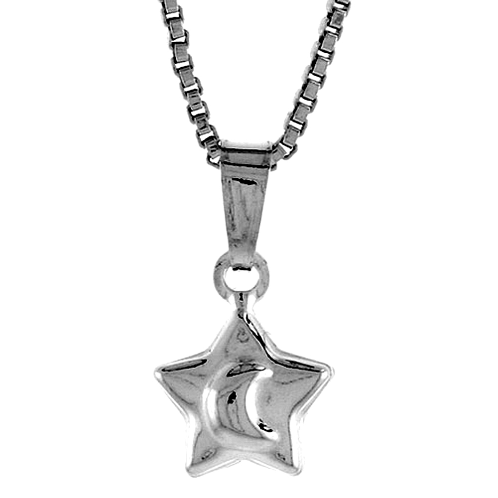STERLING SILVER TEENY STAR PENDANT HOLLOW ITALY 1/4 INCH (7 MM) TALL