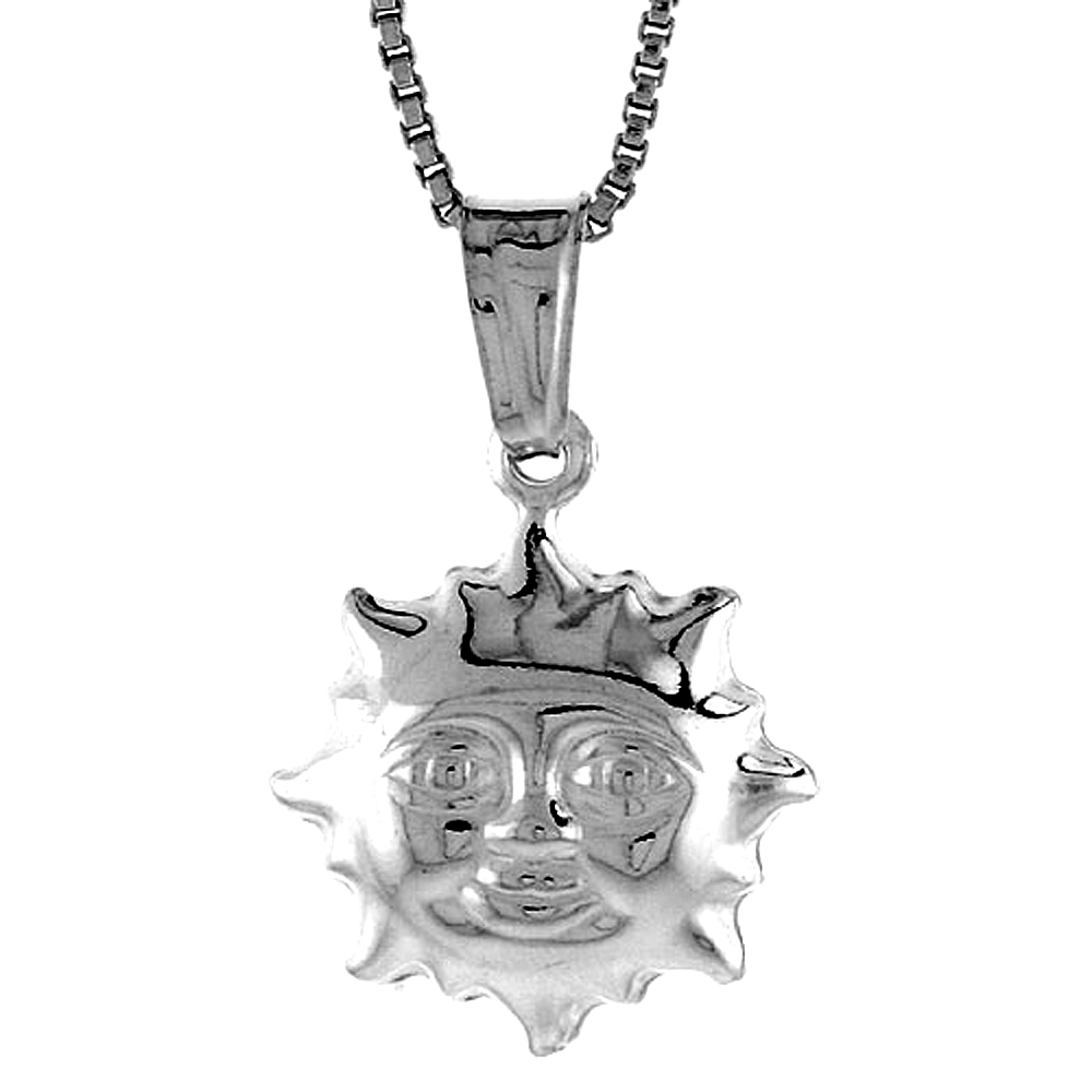 STERLING SILVER SMALL SUN PENDANT HOLLOW ITALY 5/8 INCH (16 MM) TALL