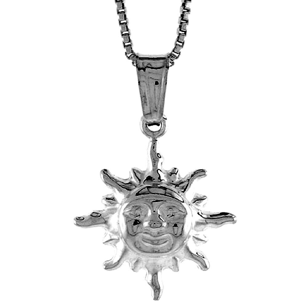 STERLING SILVER SMALL SUN PENDANT HOLLOW ITALY 5/8 INCH (17 MM) TALL