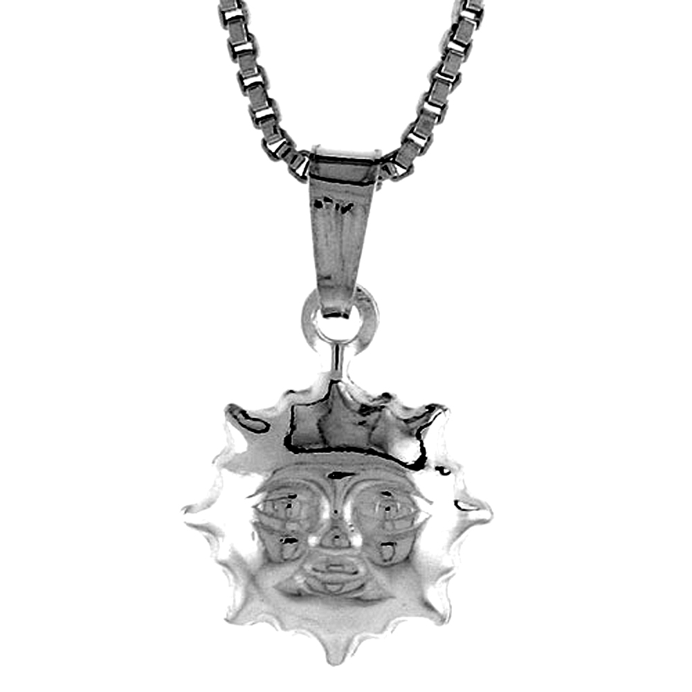 STERLING SILVER TEENY SUN PENDANT HOLLOW ITALY 3/8 INCH (10 MM) TALL