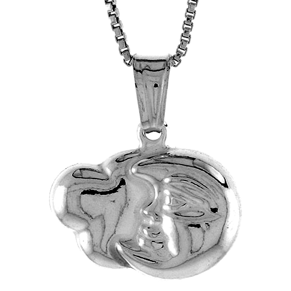 STERLING SILVER SMALL MOON PENDANT HOLLOW ITALY 1/2 INCH (12 MM) TALL