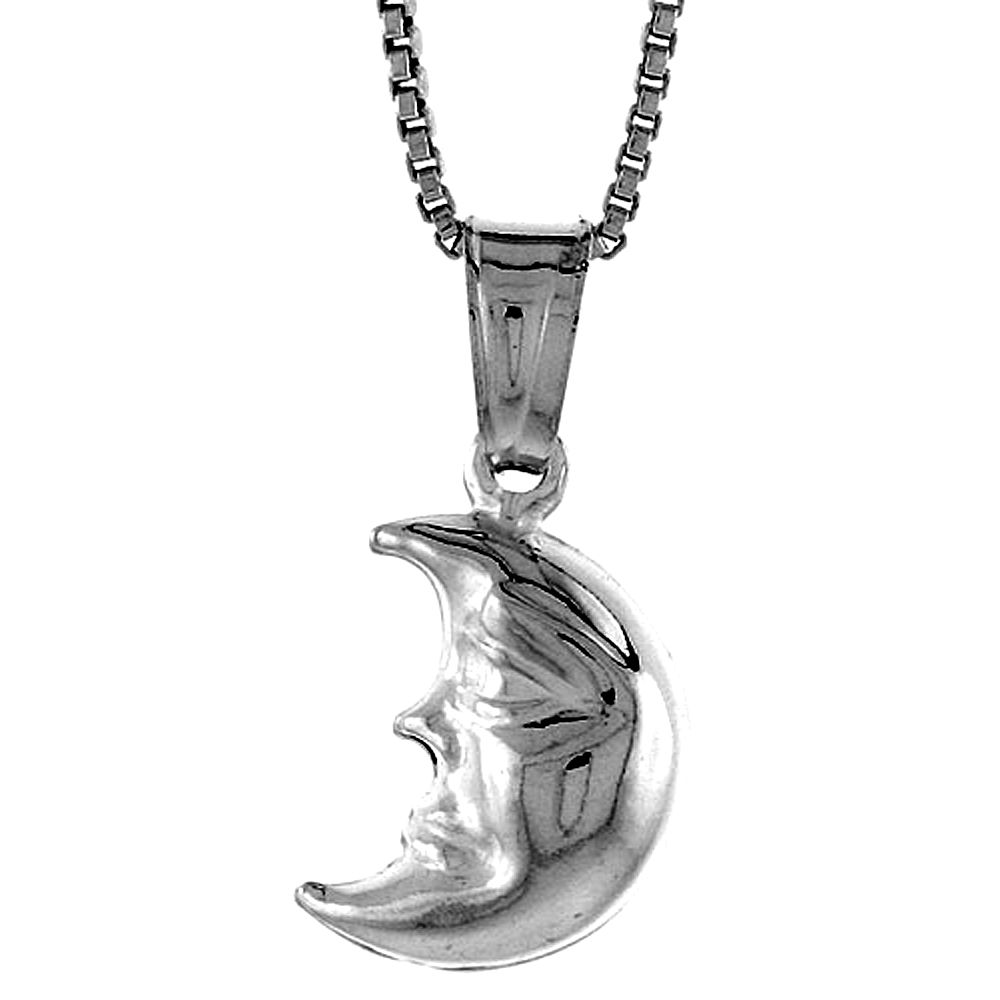 STERLING SILVER SMALL CRESCENT MOON PENDANT HOLLOW ITALY 1/2 INCH (13 MM) TALL