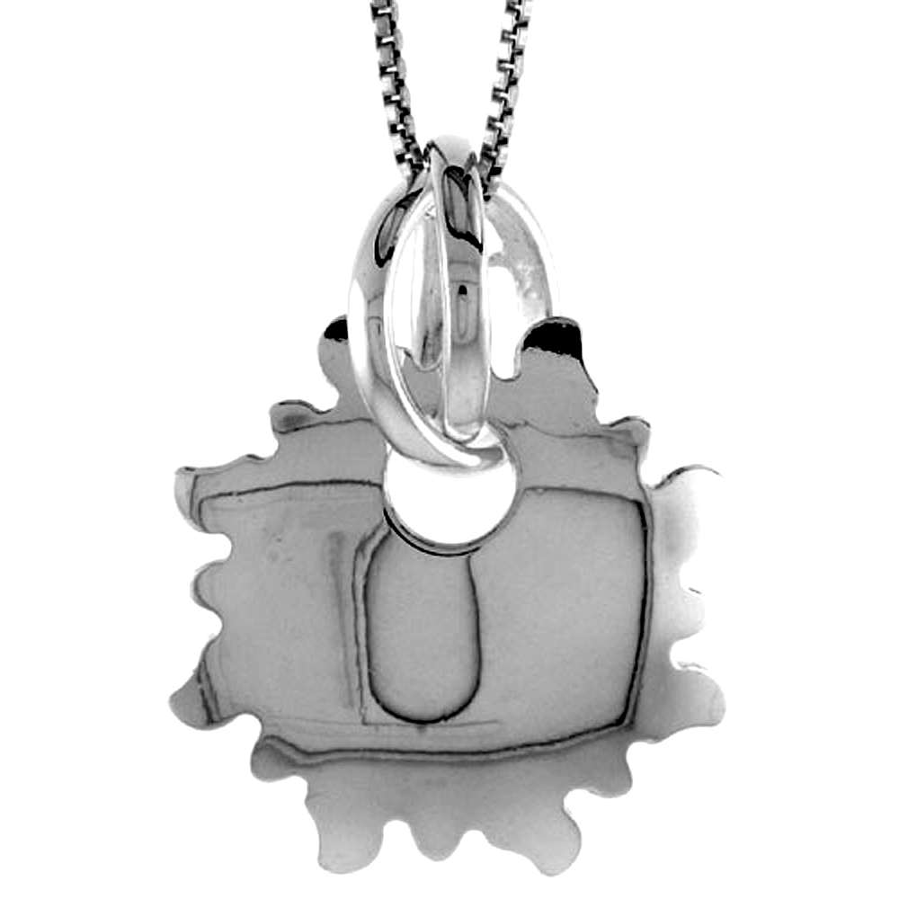 STERLING SILVER SUN PENDANT HOLLOW ITALY 7/8 INCH (22 MM) TALL