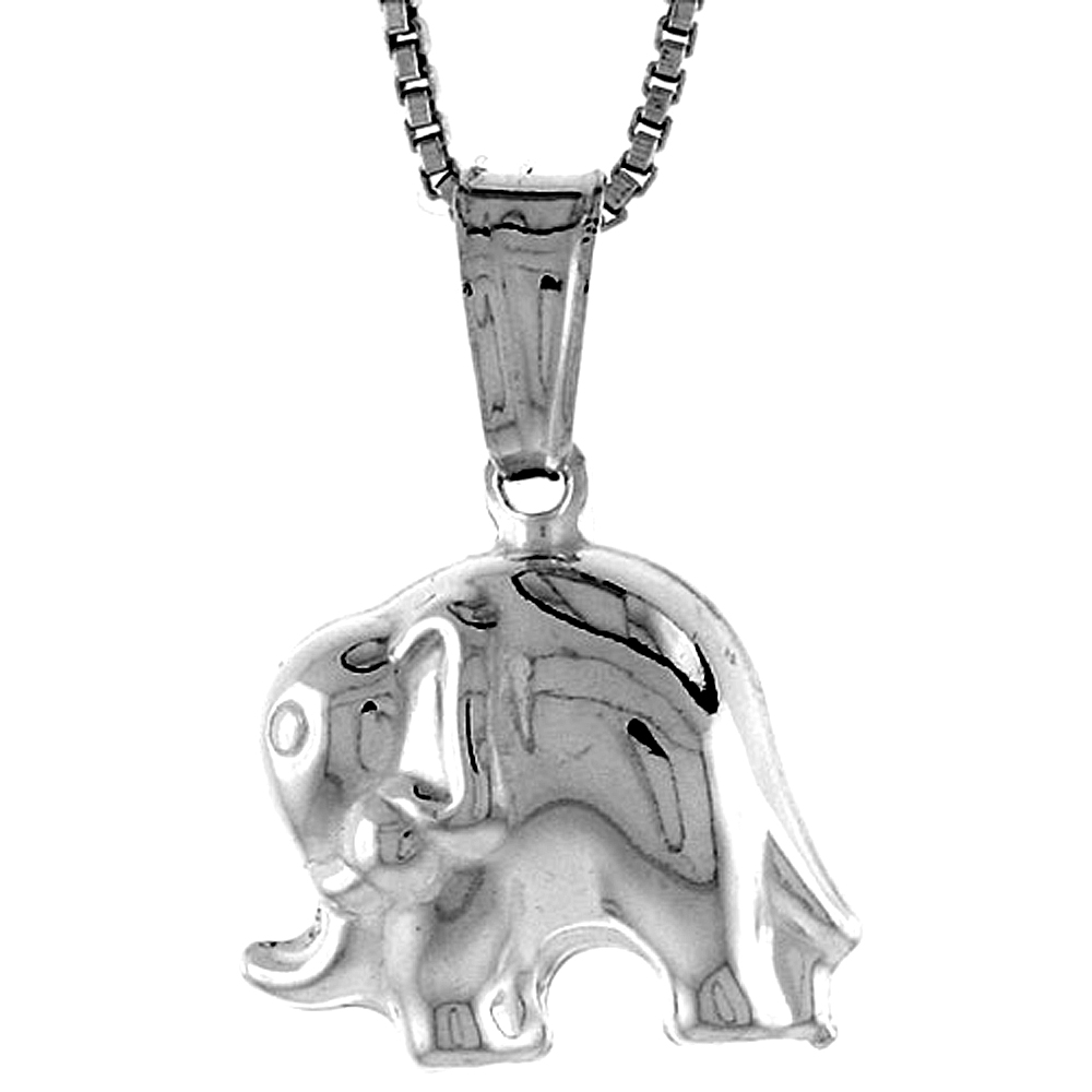 STERLING SILVER SMALL ELEPHANT PENDANT HOLLOW ITALY 1/2 INCH (13 MM) TALL