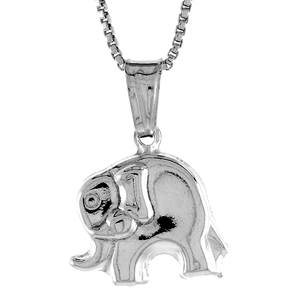 STERLING SILVER SMALL ELEPHANT PENDANT HOLLOW ITALY 1/2 INCH (13 MM) TALL