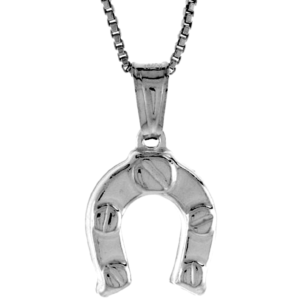 STERLING SILVER SMALL HORSESHOE PENDANT HOLLOW ITALY 1/2 INCH (13 MM) TALL