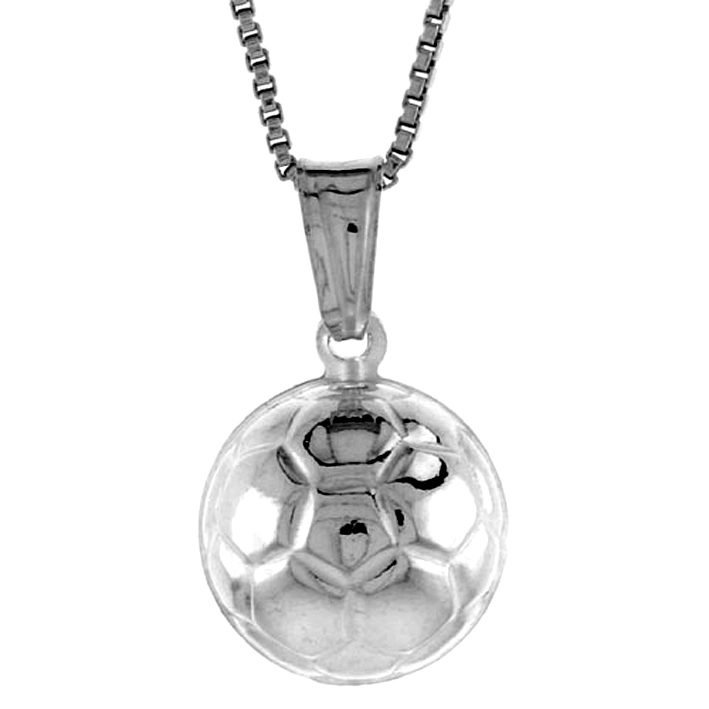 STERLING SILVER SMALL SOCCER BALL PENDANT HOLLOW ITALY 1/2 INCH (13 MM) IN DIAMETER.