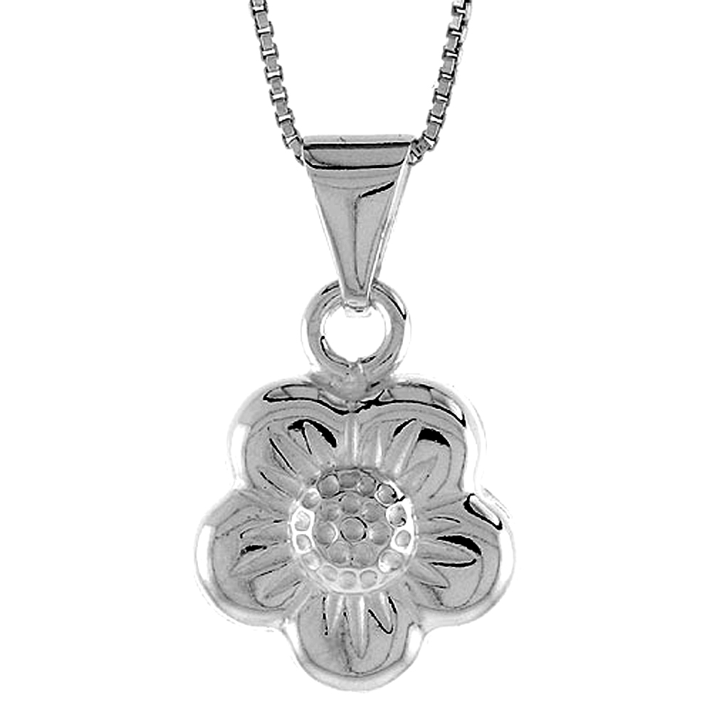STERLING SILVER FLOWER PENDANT HOLLOW ITALY 11/16 INCH (17 MM) TALL