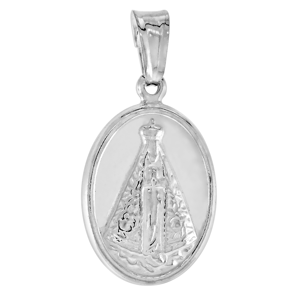 STERLING SILVER OUR LADY OF FATIMA MEDAL HOLLOW ITALY 11/16 INCH (18 MM) TALL NO CHAIN