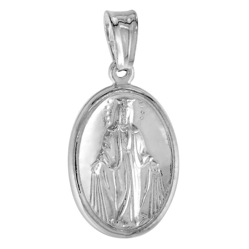 STERLING SILVER MOTHER MARY MEDAL HOLLOW ITALY 11/16 INCH (18 MM) TALL NO CHAIN