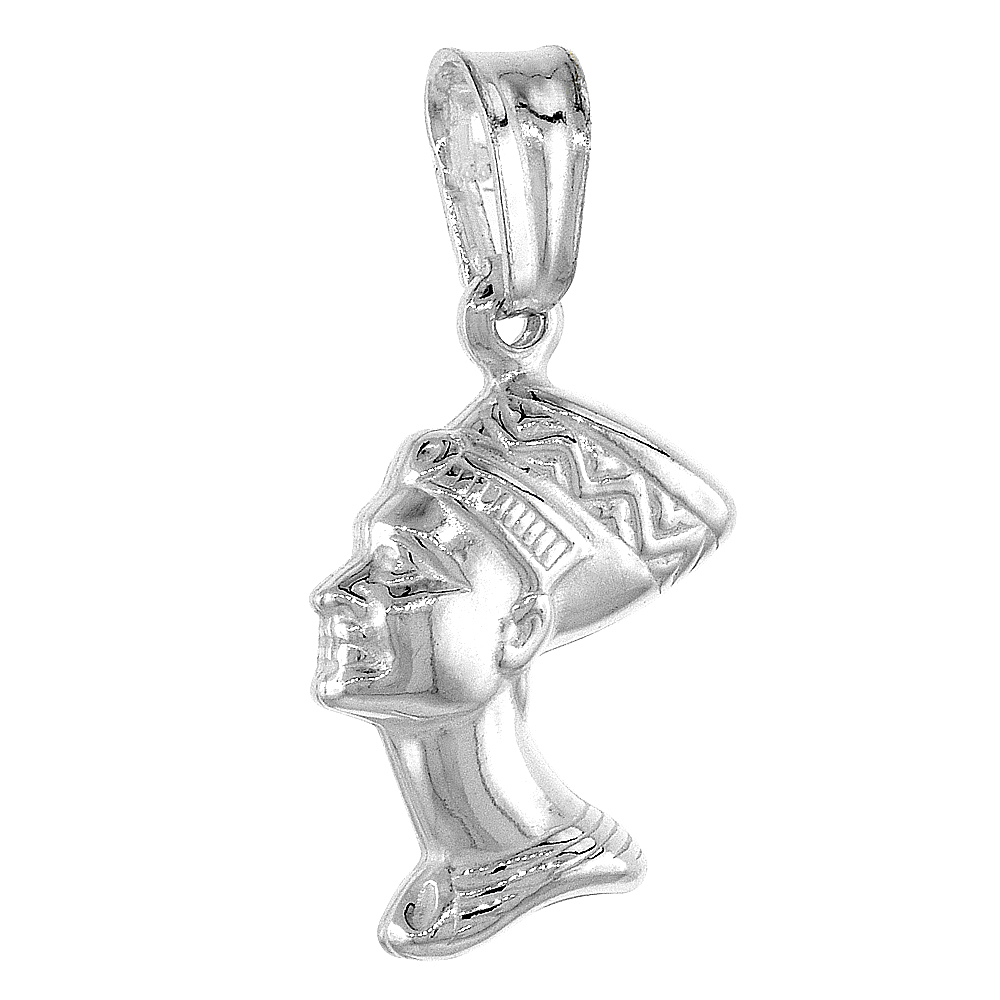 STERLING SILVER SMALL PHARAOH PENDANT HOLLOW ITALY 5/8 INCH (16 MM) TALL