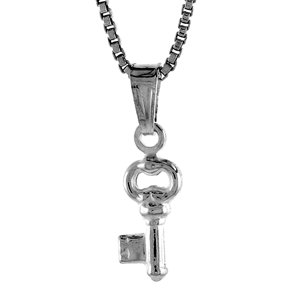 STERLING SILVER TEENY KEY PENDANT HOLLOW ITALY 3/8 INCH (9 MM) TALL