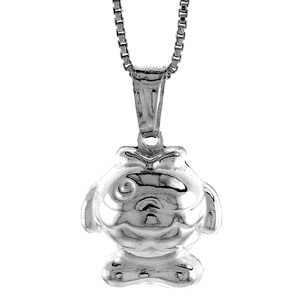 STERLING SILVER SMALL FISH PENDANT HOLLOW ITALY 9/16 INCH (14 MM) TALL