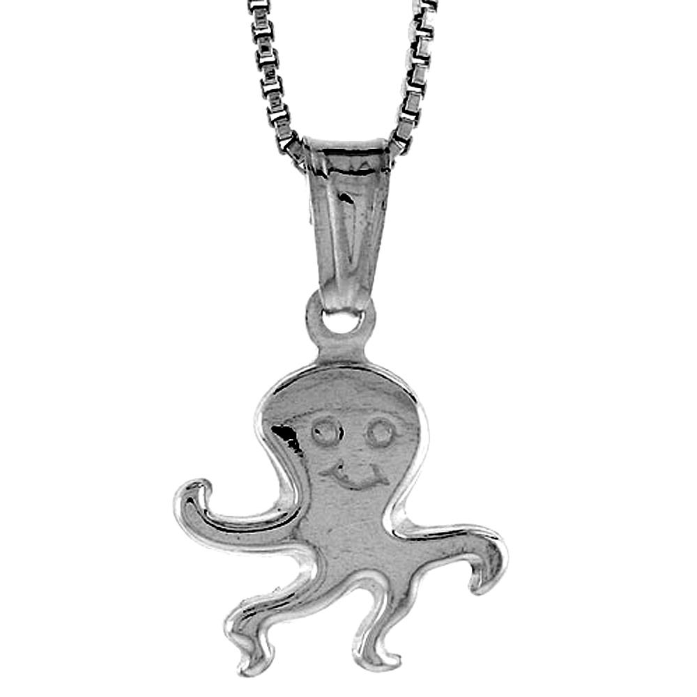 STERLING SILVER SMALL OCTOPUS PENDANT HOLLOW ITALY 1/2 INCH (12 MM) TALL